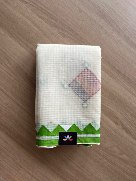 Appliqué work Kota Checks Saree (Without blouse) - 20701
