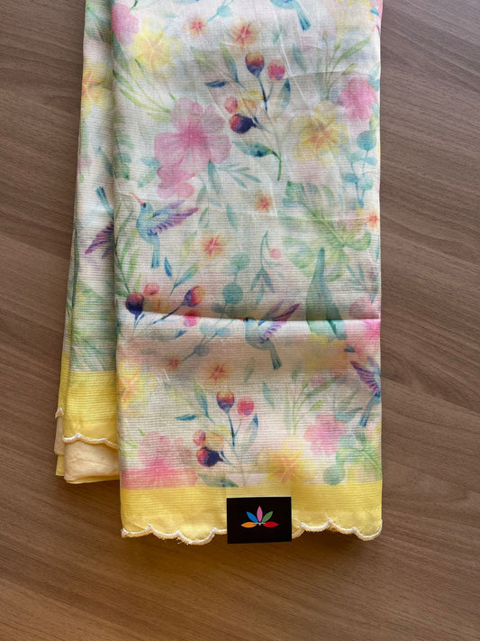 Scallop Border Digital Printed Mangalagiri Silk Cotton Saree-20783