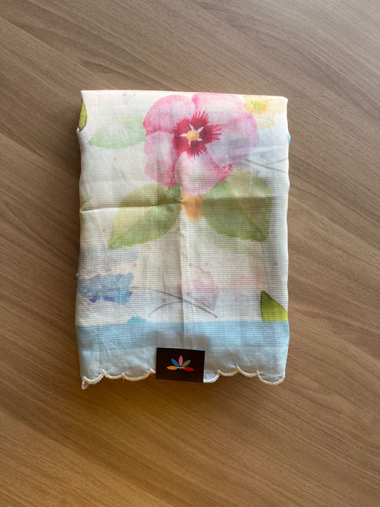 Scallop Border Digital Printed Mangalagiri Silk Cotton Saree-20784