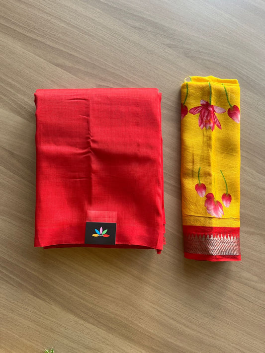 Handloom Mangalagiri Silk Cotton Saree with Digital Printed Blouse Fabric -20790