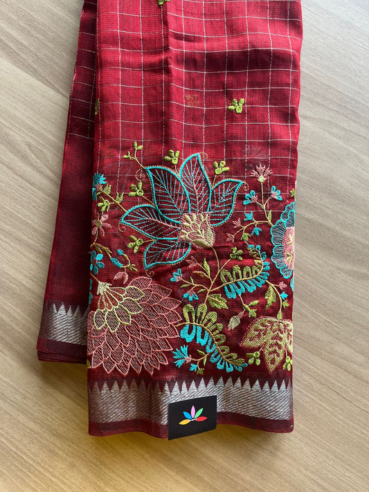 Embroidered Handloom Mangalagiri Silk Cotton Saree -20799