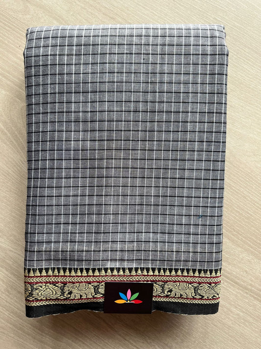 Checked Small Border Narayanpet Cotton Saree -20841-20842
