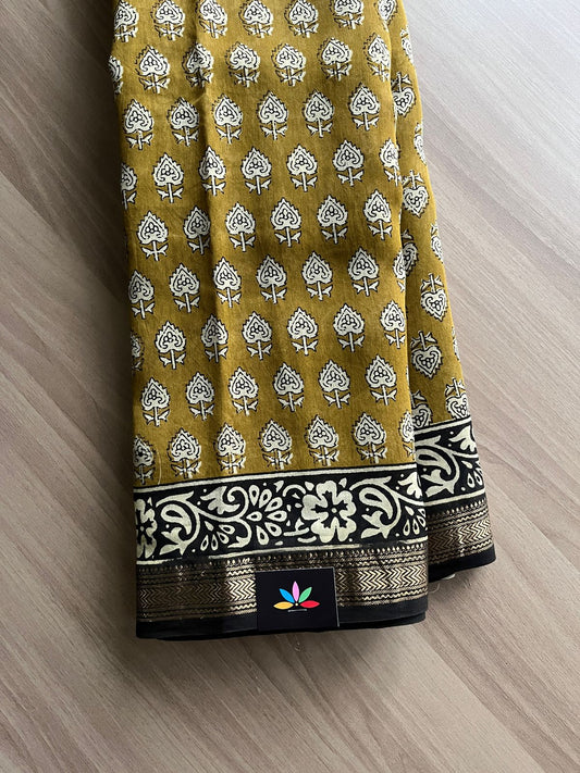 Handblock Printed Maheshwari Border Silk Cotton Saree -20961