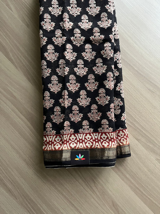 Handblock Printed Maheshwari Border Silk Cotton Saree -20963
