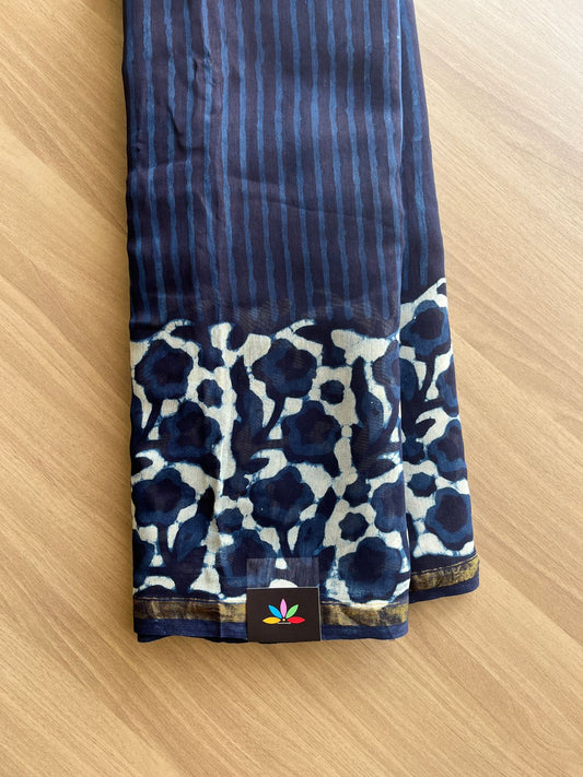 Handblock Printed Chanderi Cotton Silk Saree -20975