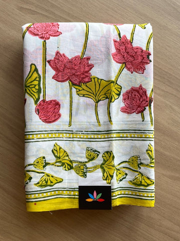Handblock Printed Mul Cotton Saree - 32351_32352