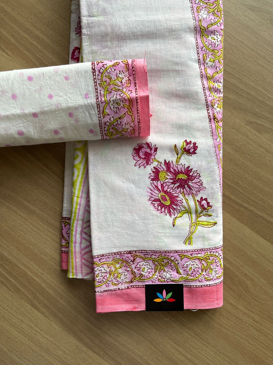 Handblock Printed Mul Cotton Partly Pallu Saree-21133