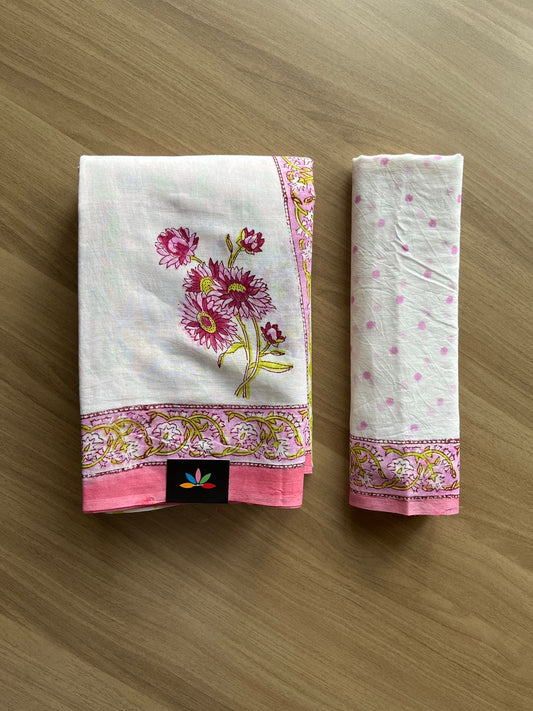 Handblock Printed Mul Cotton Partly Pallu Saree-21133