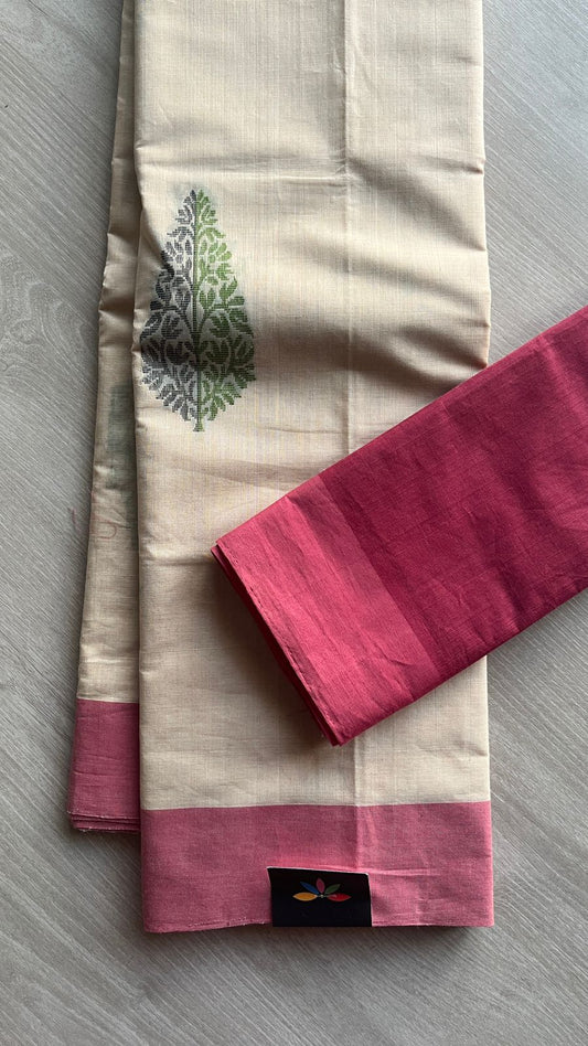 Handloom Fine Cotton Saree with Contrast Pallu and Blouse -25541