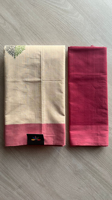 Handloom Fine Cotton Saree with Contrast Pallu and Blouse -25541