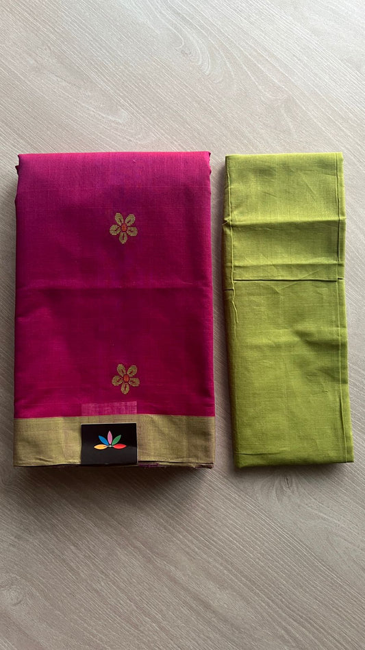 Handloom Fine Cotton Saree with Contrast Pallu and Blouse -25548