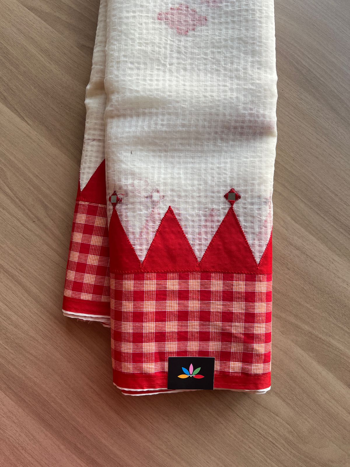 Appliqué work Kota Checks Saree (Without blouse) - 21507 – Fabk-in