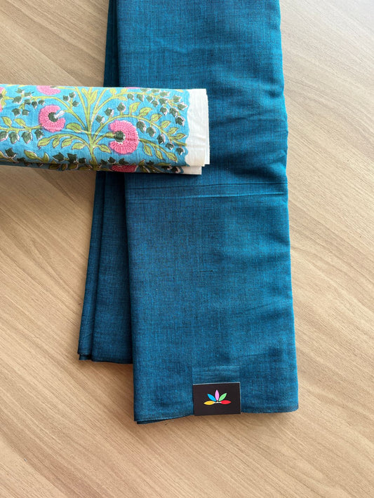 Borderless Handloom Soft Cotton Saree with Contrast Blouse -21553-21554