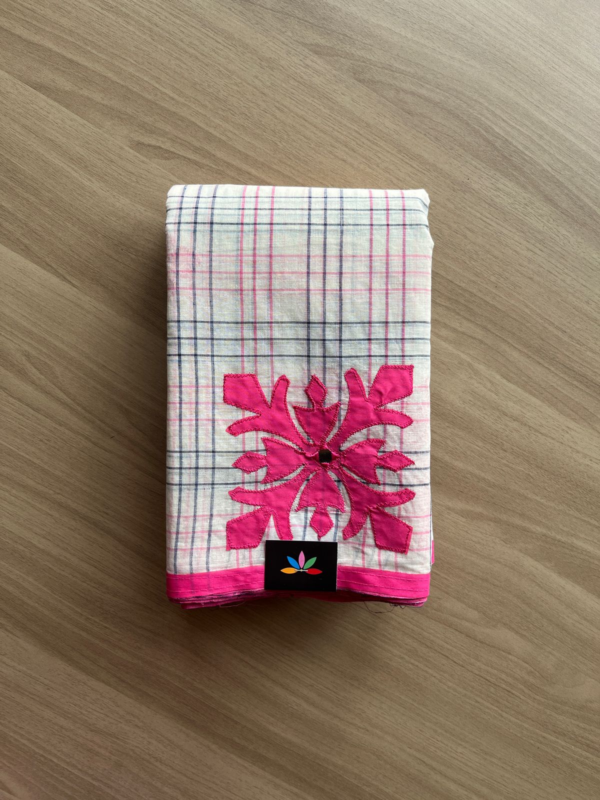 Appliqué work Checked Bengal Cotton Saree -21574 – Fabk-in