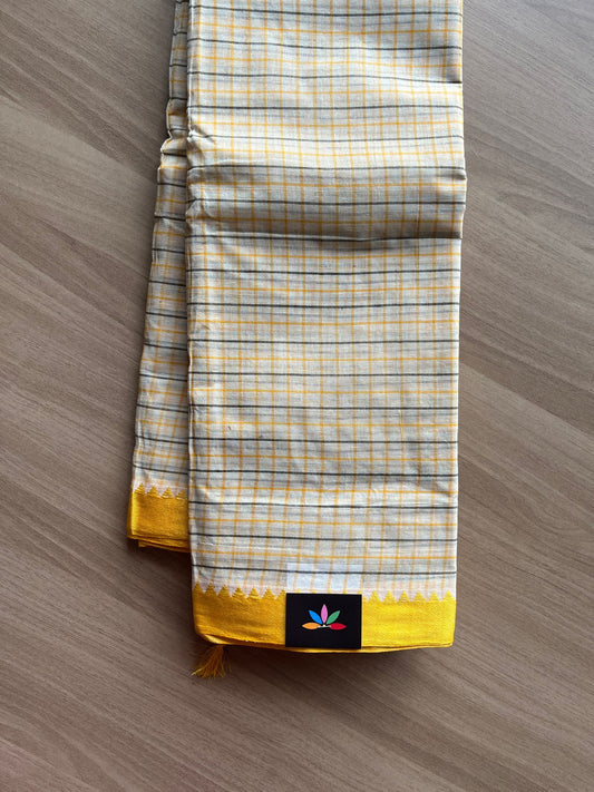 Checked Handloom Cotton Saree (Starched) -23133- 23134