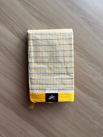 Checked Handloom Cotton Saree (Starched) -23133- 23134