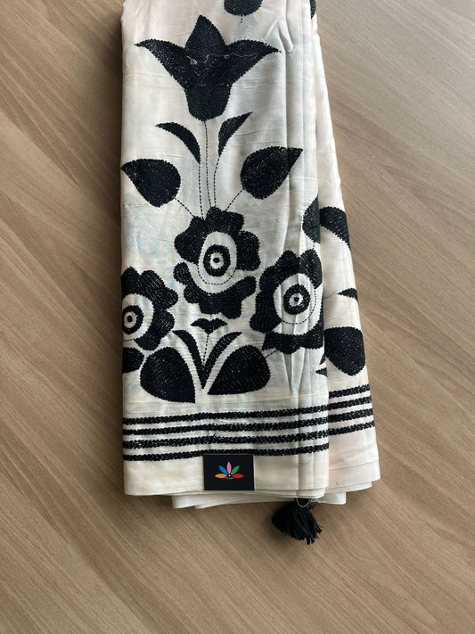 Kantha Stitch Semi Bangalore Silk Saree - 21972