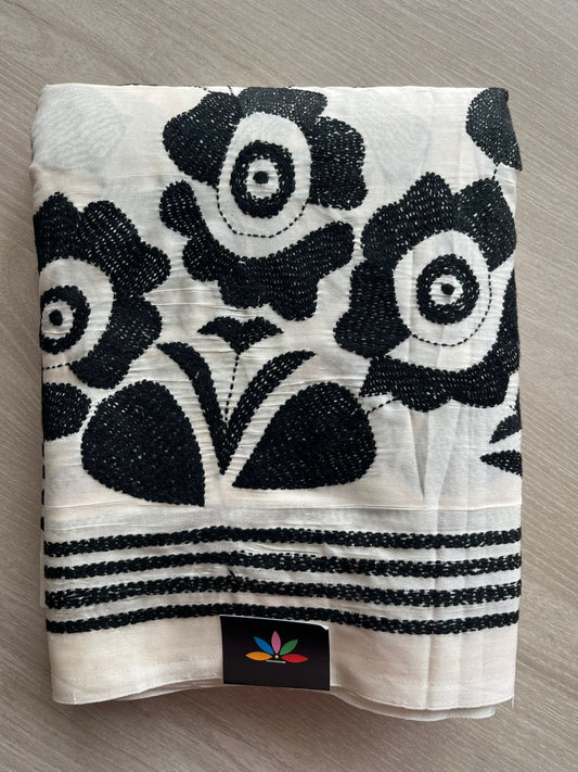 Kantha Stitch Semi Bangalore Silk Saree - 21972