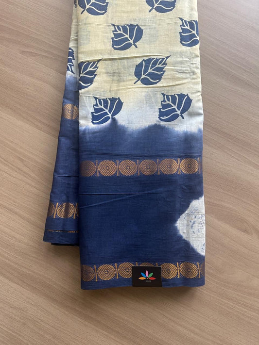 Shibori Printed Soft Cotton Saree with Zari Border- 22028-22029