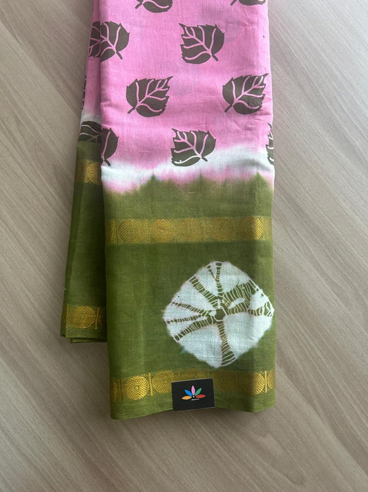 Shibori Printed Soft Cotton Saree with Zari Border- 22030
