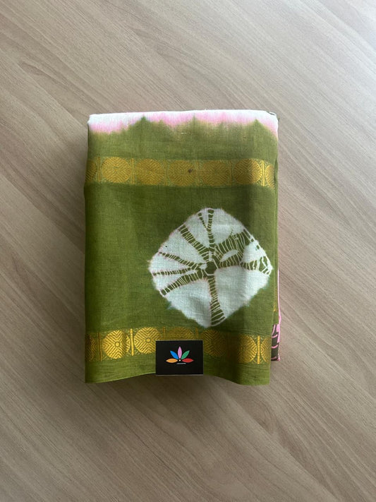 Shibori Printed Soft Cotton Saree with Zari Border- 22030