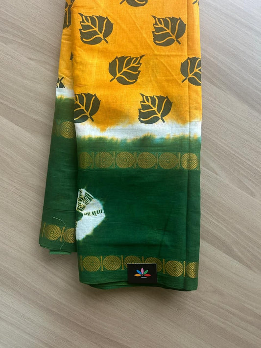 Shibori Printed Soft Cotton Saree with Zari Border- 22031