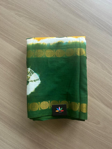 Shibori Printed Soft Cotton Saree with Zari Border- 22031
