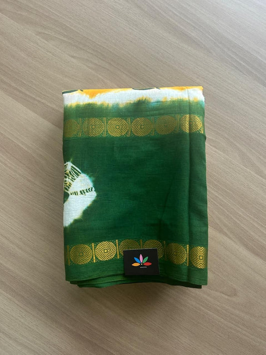 Shibori Printed Soft Cotton Saree with Zari Border- 22031