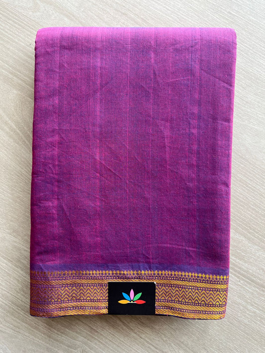 Warm Purple Handloom Mangalagiri Solid Weave Nizam Border Cotton Saree-22085