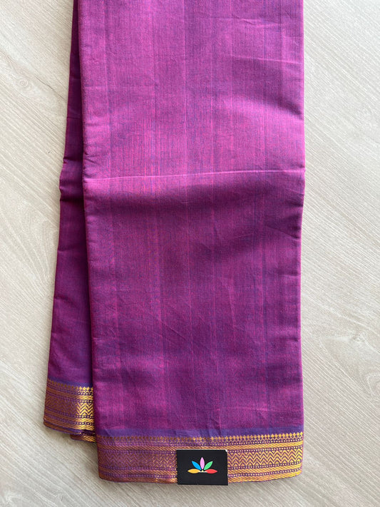 Warm Purple Handloom Mangalagiri Solid Weave Nizam Border Cotton Saree-22085