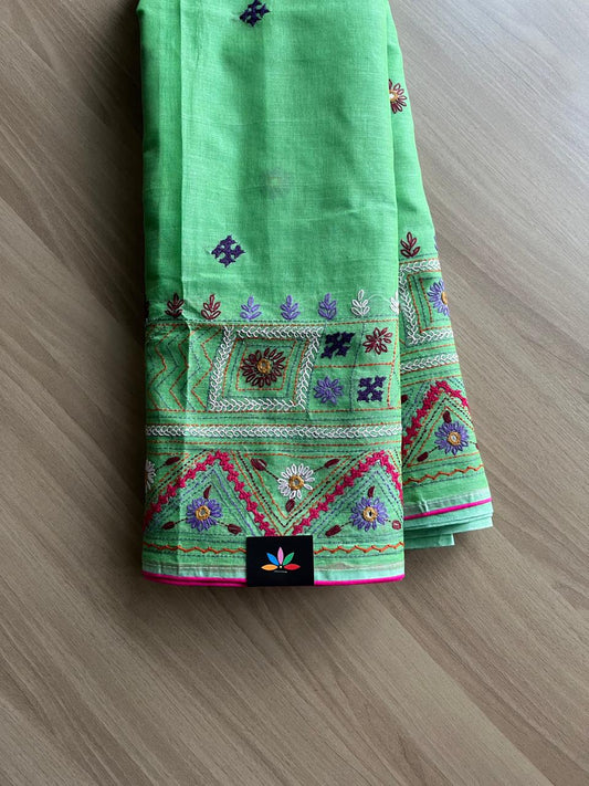 Hand Embroidered Lambani Cotton Silk Saree -22187