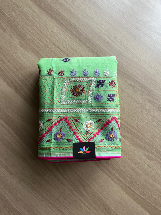 Hand Embroidered Lambani Cotton Silk Saree -22187