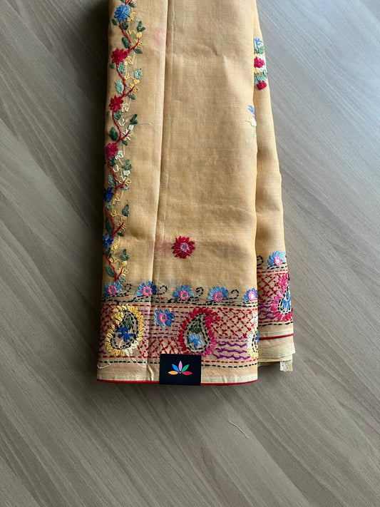 Hand Embroidered Lambani Cotton Silk Saree -22189