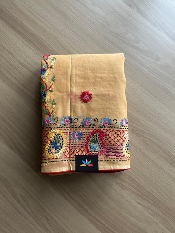 Hand Embroidered Lambani Cotton Silk Saree -22189