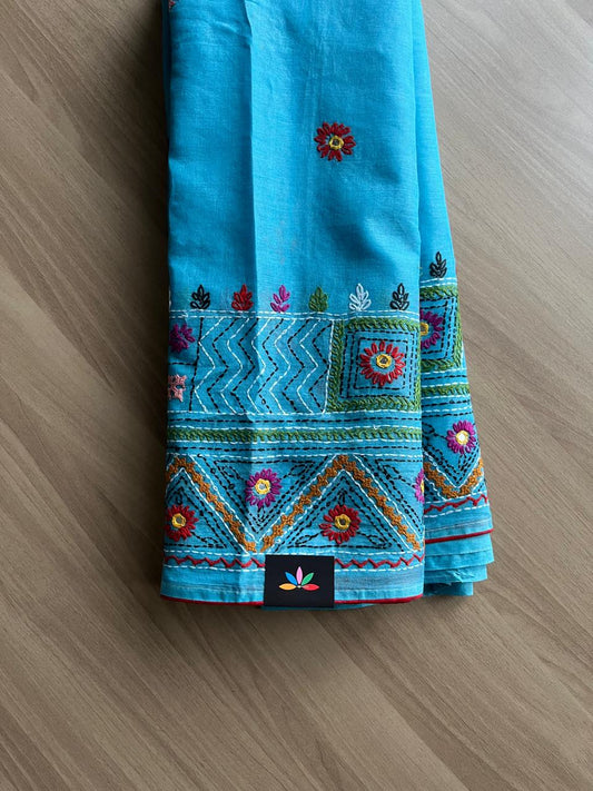 Hand Embroidered Lambani Cotton Silk Saree -22190