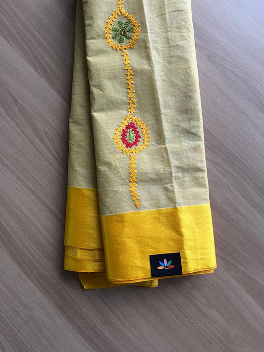 Gujarati Stitch with Kantha Stitch Cotton Silk Saree -22199