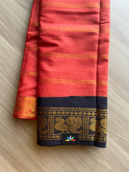 Contrast Annam Border Striped Cotton Saree-22361