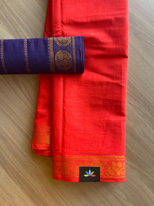 Small Mayil Border Cotton Saree with Contrast Blouse-22404