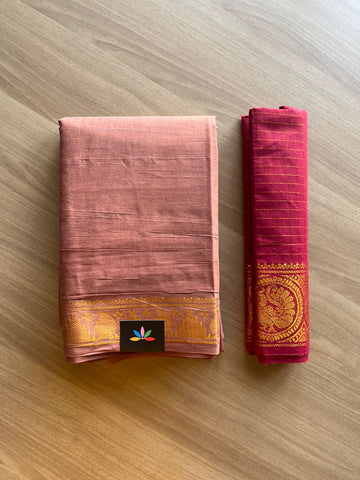Small Mayil Border Cotton Saree with Contrast Blouse-22405-22406