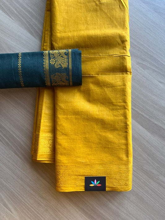 Small Mayil Border Cotton Saree with Contrast Blouse-22409