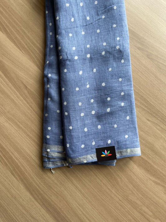 Designer Handblock Printed Fine Linen Saree-22418