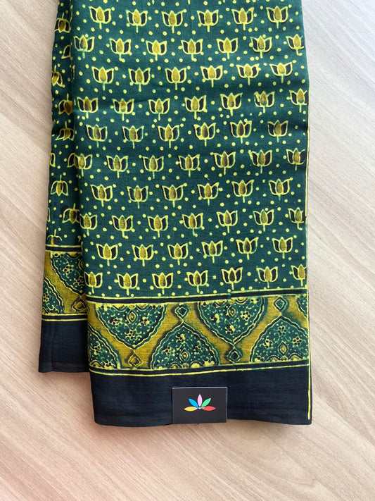 Natural Dye Ajrakh Handblock Printed Cotton Saree-22443