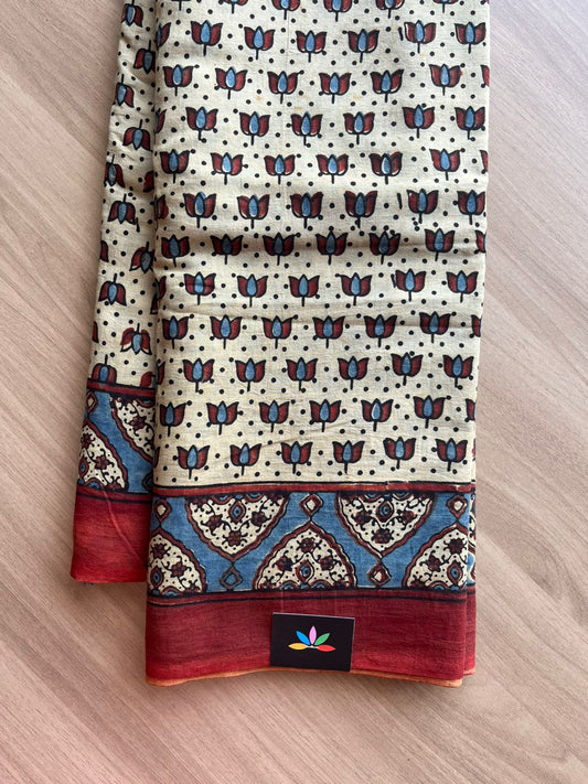 Natural Dye Ajrakh Handblock Printed Cotton Saree-22444