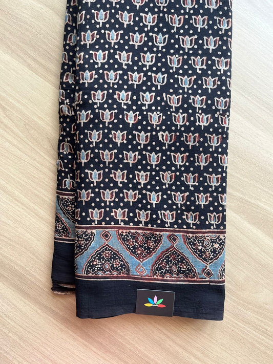 Natural Dye Ajrakh Handblock Printed Cotton Saree-22446