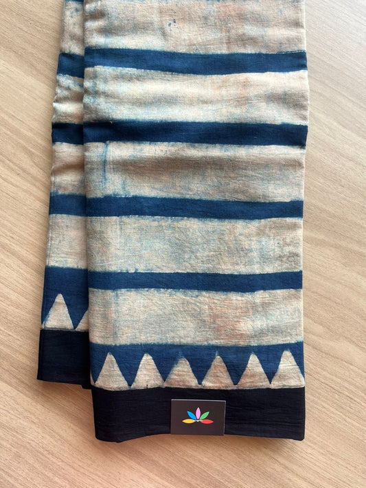 Natural Dye Ajrakh Handblock Printed Cotton Saree-22448