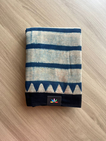 Natural Dye Ajrakh Handblock Printed Cotton Saree-22448