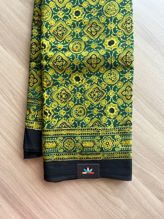 Natural Dye Ajrakh Handblock Printed Cotton Saree-22449