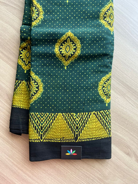 Natural Dye Ajrakh Handblock Printed Cotton Saree-22451