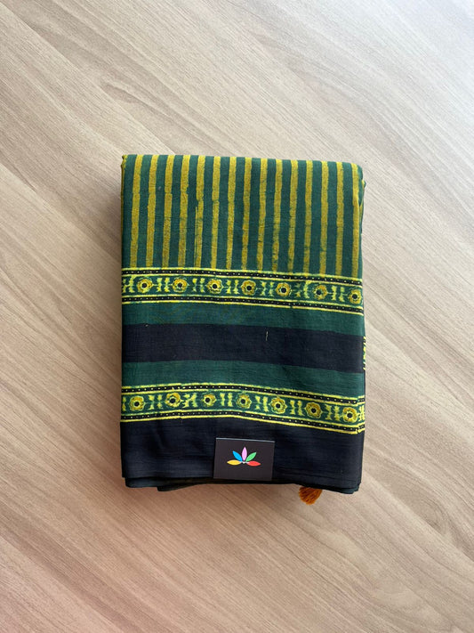 Natural Dye Ajrakh Handblock Printed Cotton Saree-22454
