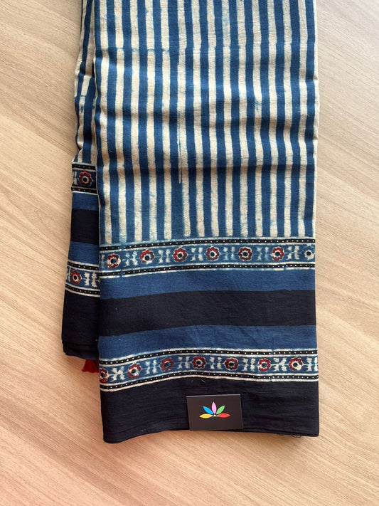 Natural Dye Ajrakh Handblock Printed Cotton Saree-22455